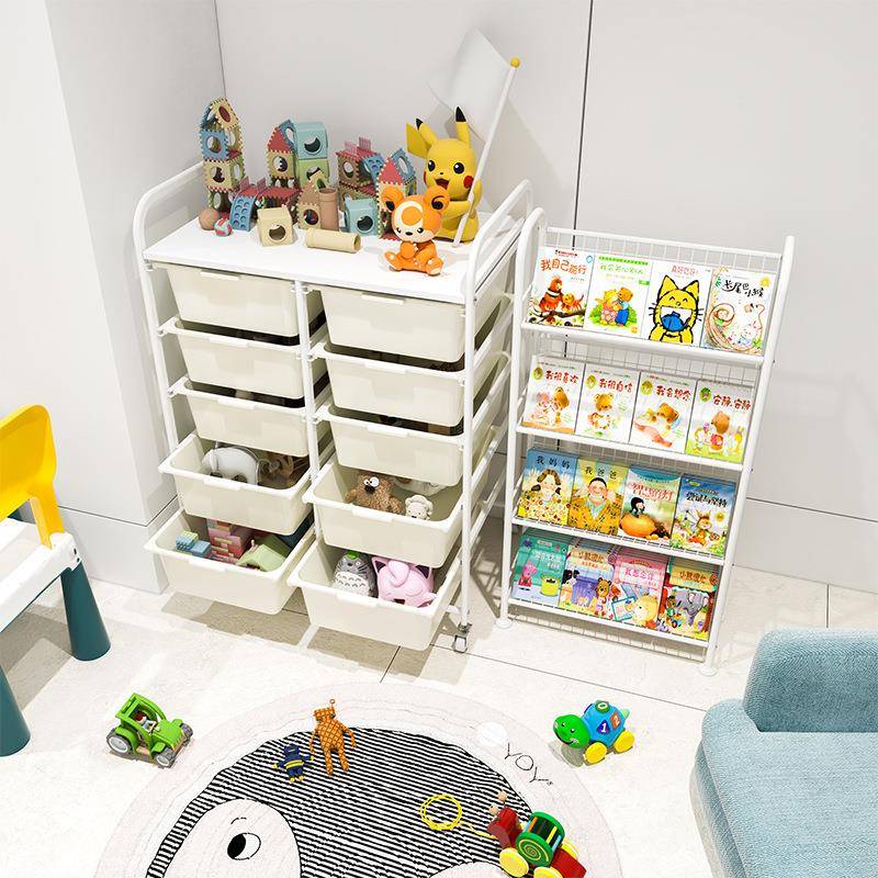 儿童玩具收纳架书架二合一宝宝多层置物架落地储物柜收纳箱儿童房