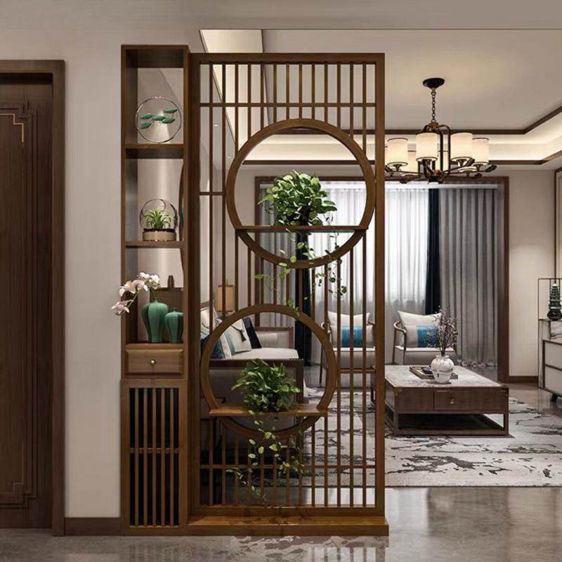 新中式博古架实木屏风隔断客厅遮挡家用镂空入户玄关柜屏风柜