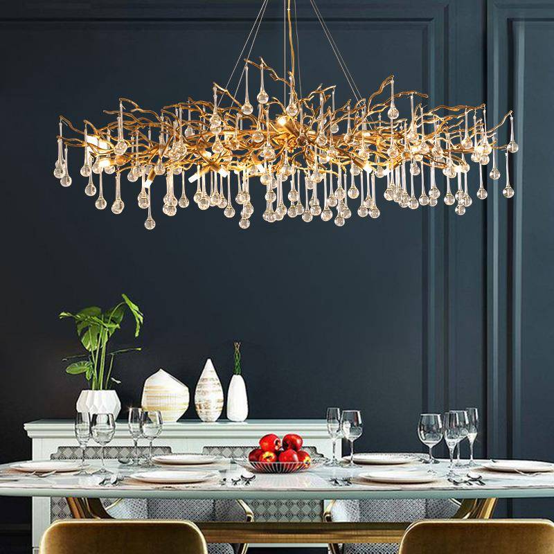 欧式轻奢全铜树枝灯餐厅吊灯水晶灯奢华创意别墅餐桌艺术中山灯具