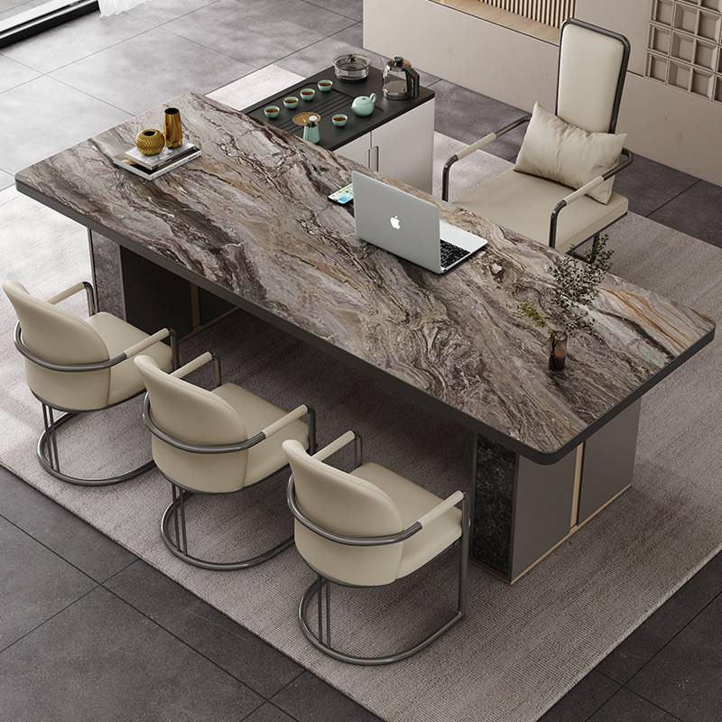 轻奢岩板茶台高端办公茶桌书桌一体两用客厅泡茶桌椅组合现代茶几