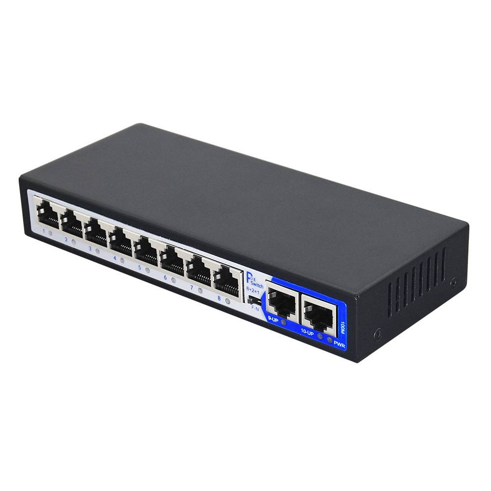 百兆8+2POE网络交换机10口POE安防96W 250米距离标准48V网线供电