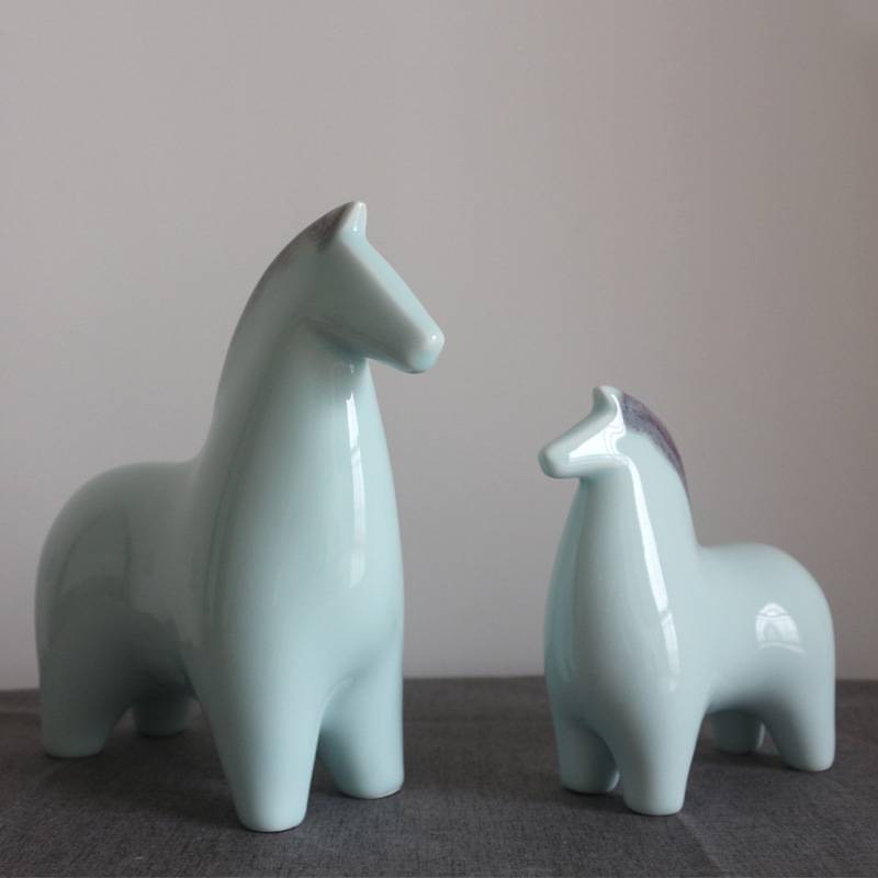 现代中式陶瓷马摆件售楼处样板间酒柜玄关隔断柜软装饰品