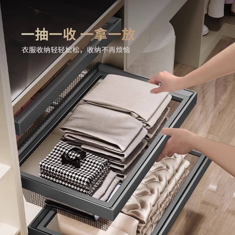 衣柜密网拉篮屉式衣橱衣帽间内置收纳储物篮家用衣帽间拉篮收纳篮图片