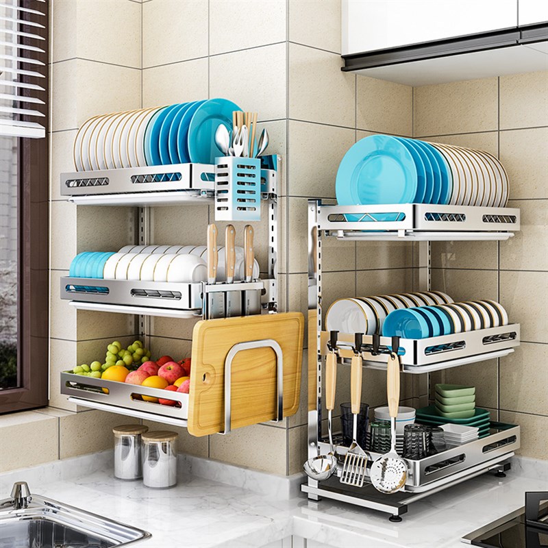 304不锈钢g沥水碗碟架壁挂式厨房置物架免打孔晾放碗筷碗盘收纳架