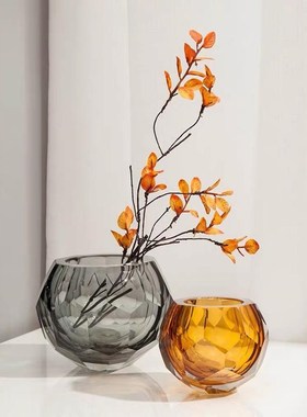 现代简约水晶玻璃花瓶摆件v客厅插花样板间琉璃烛台轻奢软装饰品