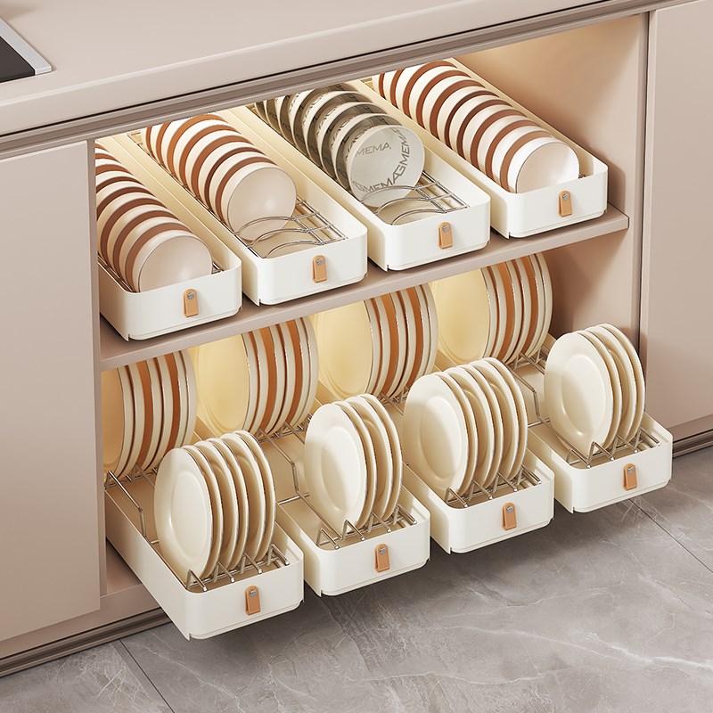 抽拉碗架厨房抽拉式碗碟s收纳架沥水碗架橱柜碗盘收纳架盘子收纳