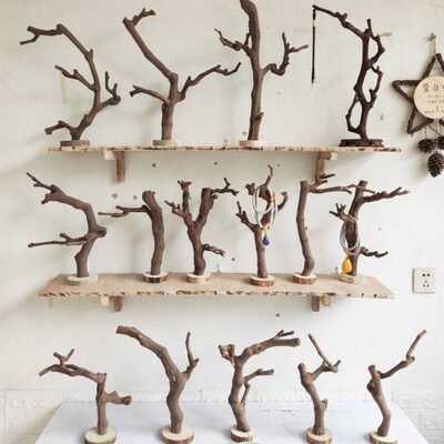 树杈原木干树枝首饰架装饰带底托摆件书架客厅茶几手工把玩实架子