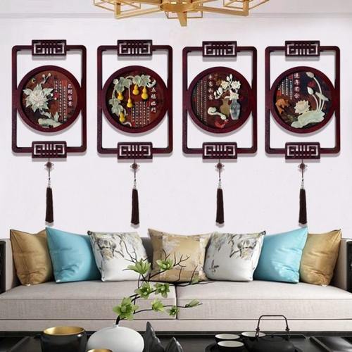 客厅装饰画新中式梅兰竹菊墙壁挂画餐厅玉雕画沙发背景墙浮雕画