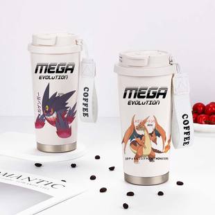 宝可梦保温杯耿鬼喷火龙学生儿童二次元大容量男款316不锈钢水杯