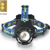 户外应急伸缩变焦头灯骑行平面激光单芯四芯珠大透镜充电放电头灯