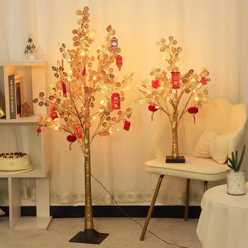 2025春节新款装饰摇钱树发光灯新年节日氛围喜庆房V间场景布置摆
