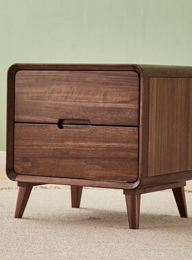 璞沁木作 黑胡桃木床头柜全实木床头柜北欧极简床边柜收纳柜整装