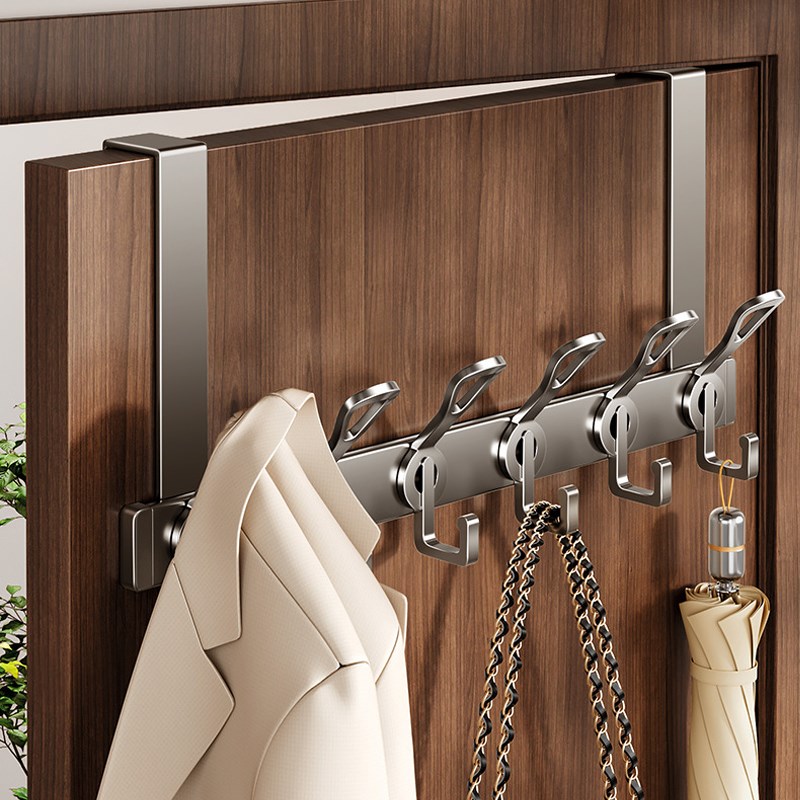 轻奢门后挂钩免打孔挂衣架收纳架强力承重入户门上U太空铝置物挂