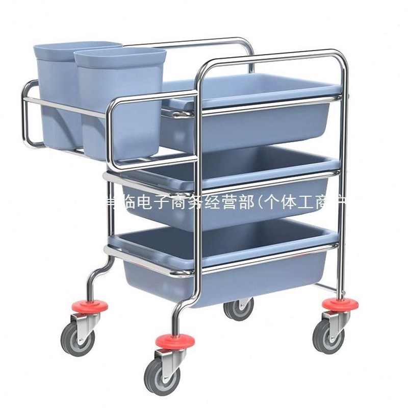 x睄8酒店不锈钢手推餐盘收集车餐具收碗J车餐厅饭店三层食堂小推