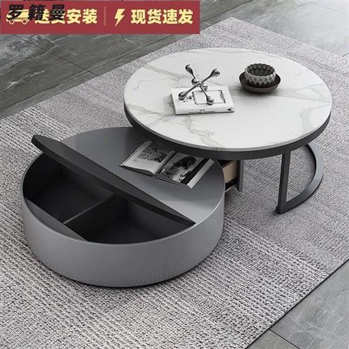罗视曼 2022j年新款意式岩板茶几电籍柜多合轻奢现代组功能旋转客
