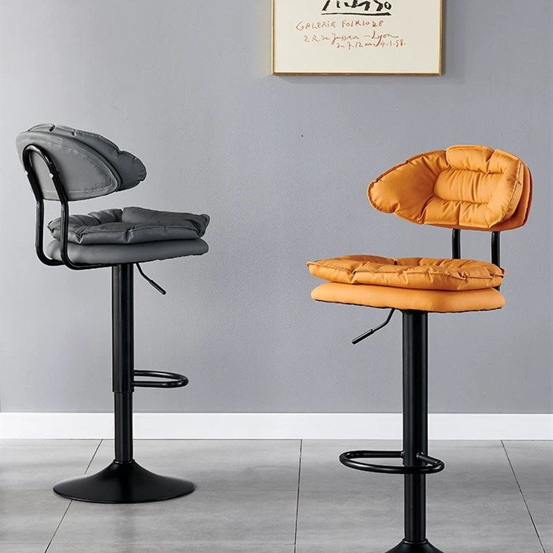 吧台椅升降旋转科技布简约靠背家用化妆K美甲凳子前台高脚酒吧椅