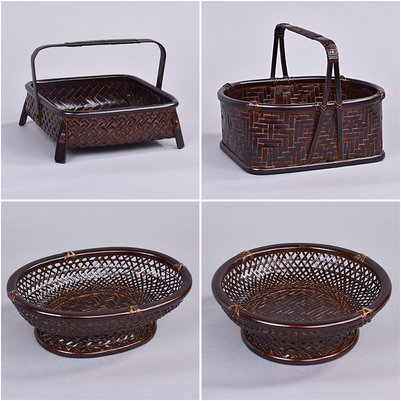 手工竹编漆器篮子仿古p竹制食盒日式茶具收纳篮茶盘茶道零配干果