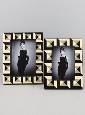 北欧简约创意黑白格子木质烤漆相框摆件卧室客厅办U公室家居装饰