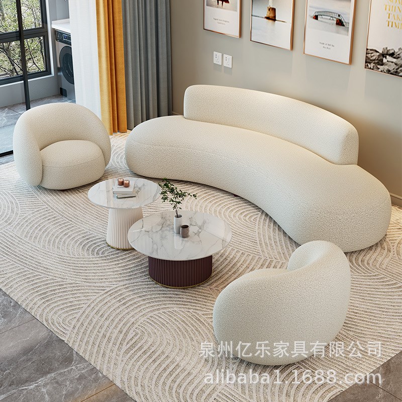 2023新d款科技布沙发客厅奶油风风小户型简约现代弧形布艺茶几组