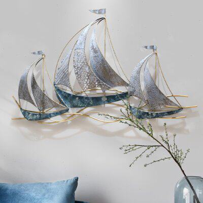 地中海风格墙面装饰挂件创意儿童房间铁艺帆船客厅沙发背景墙壁饰