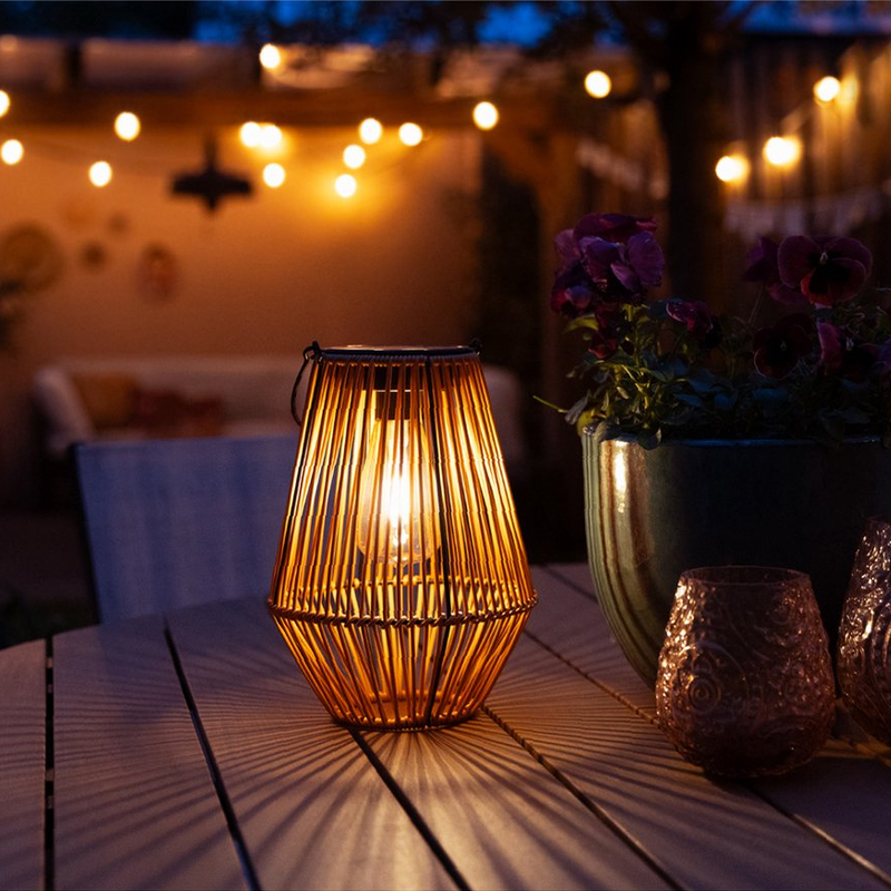 户外太阳能庭院花园手提灯藤条编挂灯H中式田园灯笼阳台装饰氛围