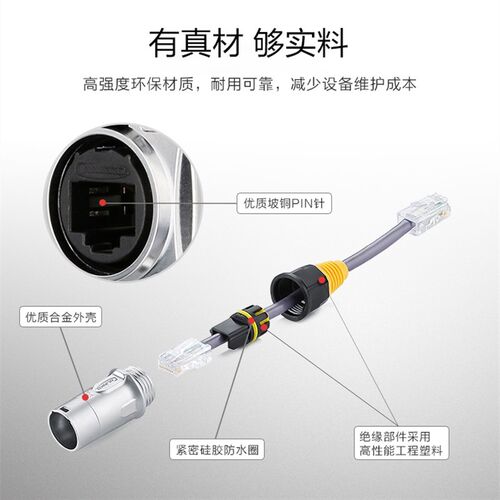IP67工业级RJ45网络防水插头 插座 室外网络线缆防水连接器转接头