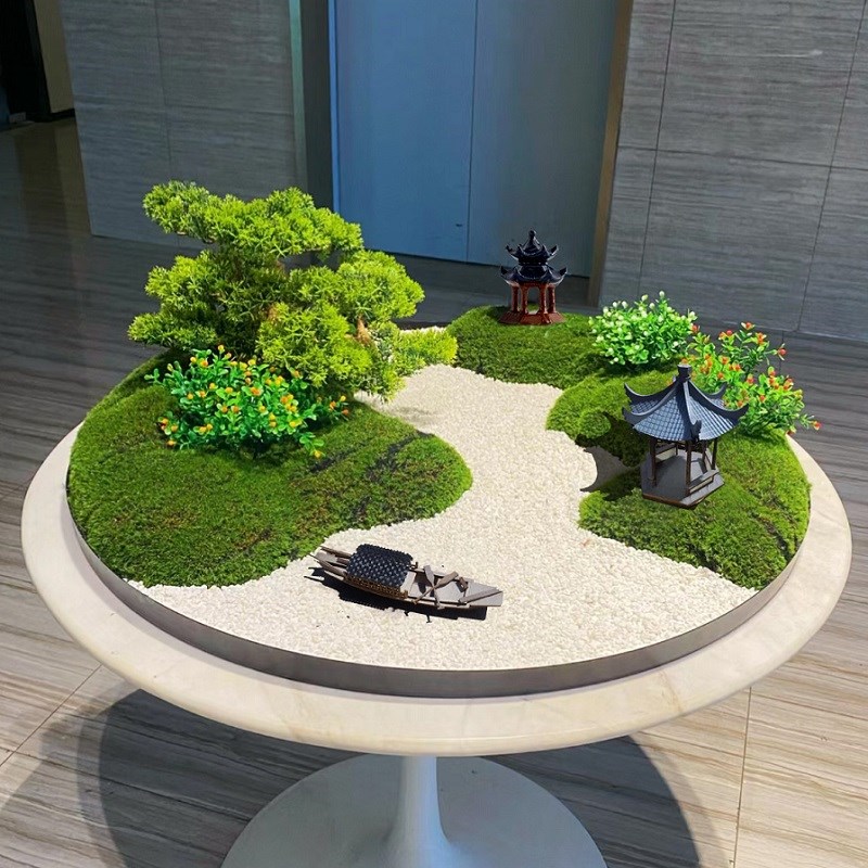 酒店大圆桌转盘中间摆件CC新中式轻奢高档沙盘桌花