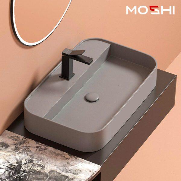 北欧极简风灰色薄边台上盆洗脸洗手盆陶瓷艺术盆家用方形阳台面盆