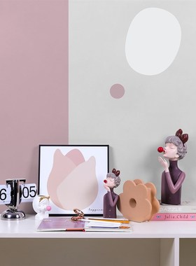 E-Pin逸品 样板房间书桌儿童莫兰迪粉色可爱Q摆件装饰花朵书房套