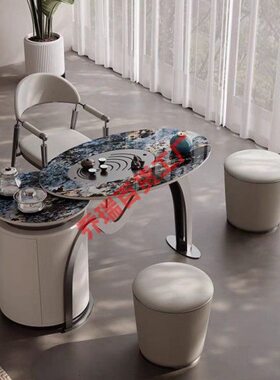 owi岩板茶桌椅组合2023新款轻奢泡茶桌现简约挡阳台家用小型