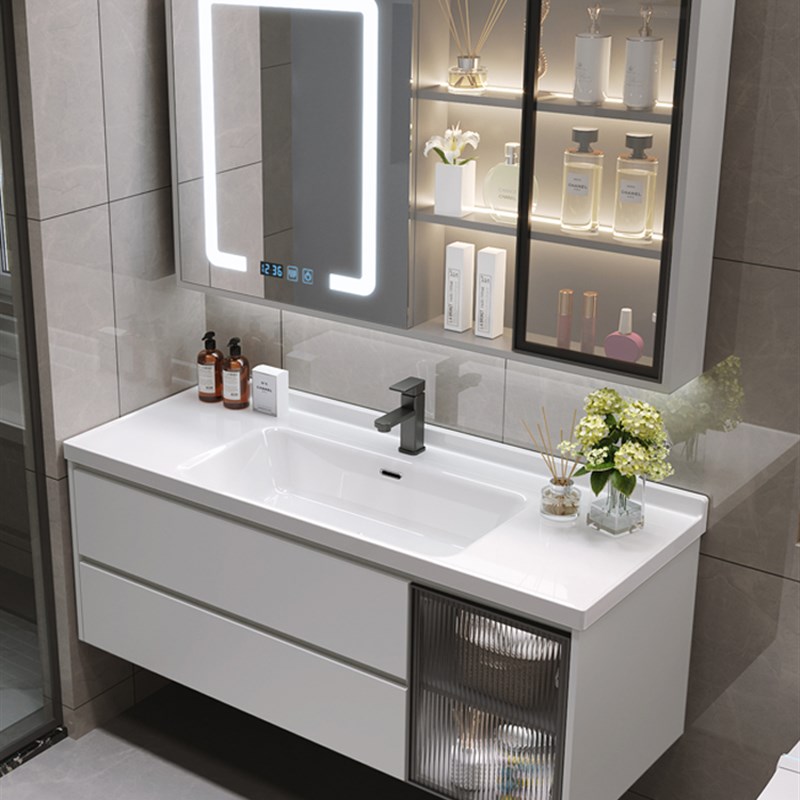 轻奢现代简约浴室柜组合r陶瓷一体盆洗手洗脸池镜柜卫生间洗漱台