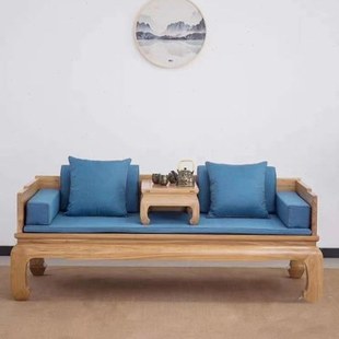 北方老榆木实木罗汉床厂家直发白胚白茬榫卯沙发床新中式民宿床榻