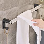 免打孔凉毛巾杆卫生间浴室太空铝极简黑色单杆挂钩厕所免钉置物架