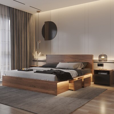 双人床北欧轻奢现代简约榻榻米日式高箱床主卧大床板式婚床储物床