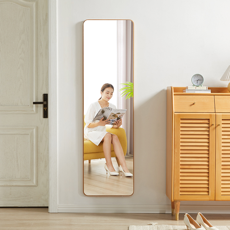 北欧实木穿衣镜全身落地镜家用女生卧室无边框壁挂立体试衣镜