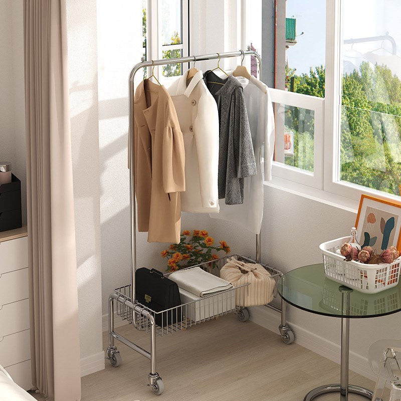 家居衣服架子推车落地家用晾衣架多功能移动衣架卧室挂衣架服装店
