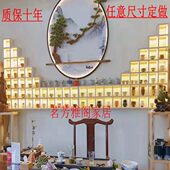 定做实木格子架博古架多宝阁茶壶展示架带灯光格子柜墙上实木格子