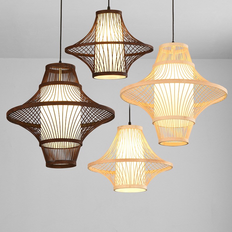 现代中式竹子灯笼吊灯民宿v竹艺灯饰新中式禅意灯具咖啡色餐厅吊