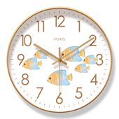 易普拉6227挂钟卡通小鱼客厅钟表可爱家用时钟挂表静音扫秒石英钟