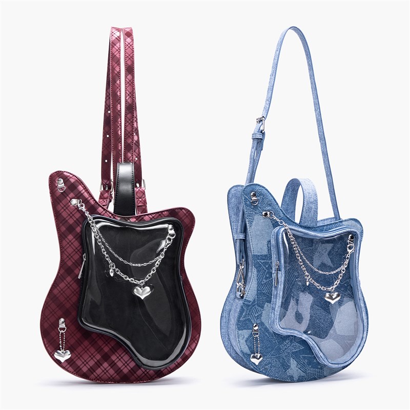 HIATUS原创j吉他痛包创意撞色甜酷Y2K链条双肩斜挎背包甜美爱心包