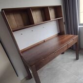 全实木书桌书架一体纯红橡木简约办公桌北欧书房家用办公原木桌子