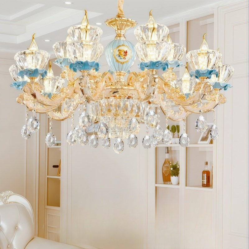欧式客厅吊灯2025新款陶瓷法式水晶灯轻奢卧室灯具餐Y厅璀璨装饰