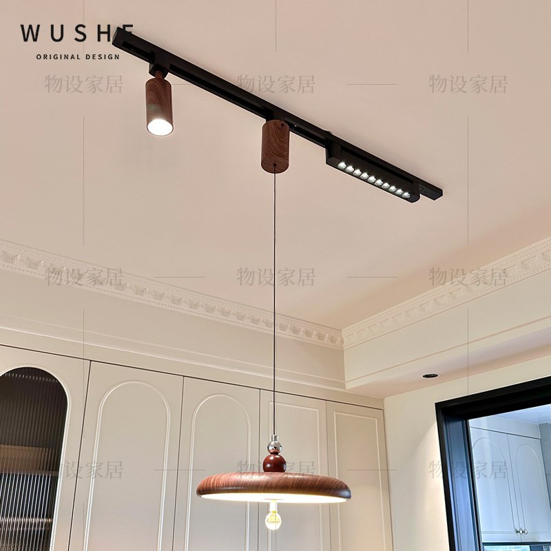 餐厅吊灯法式中古风胡桃木色餐桌吧台灯I创意复古可移动轨道饭厅