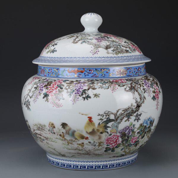 摆件大清乾隆粉彩花开富贵盖罐 包老瓷器 旧货老货古董古玩收藏品