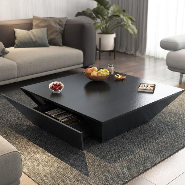 北欧茶几创意造型异形现代简约黑色橡木纹客厅家具个性正方形茶桌