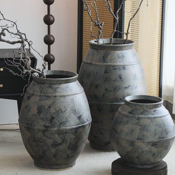 侘寂风做旧落地大花瓶高级感民宿酒店庭院花盆陶罐度假风粗陶瓷缸,家居饰品,花盆,淘宝优惠券,粉丝福利购,淘宝优惠卷