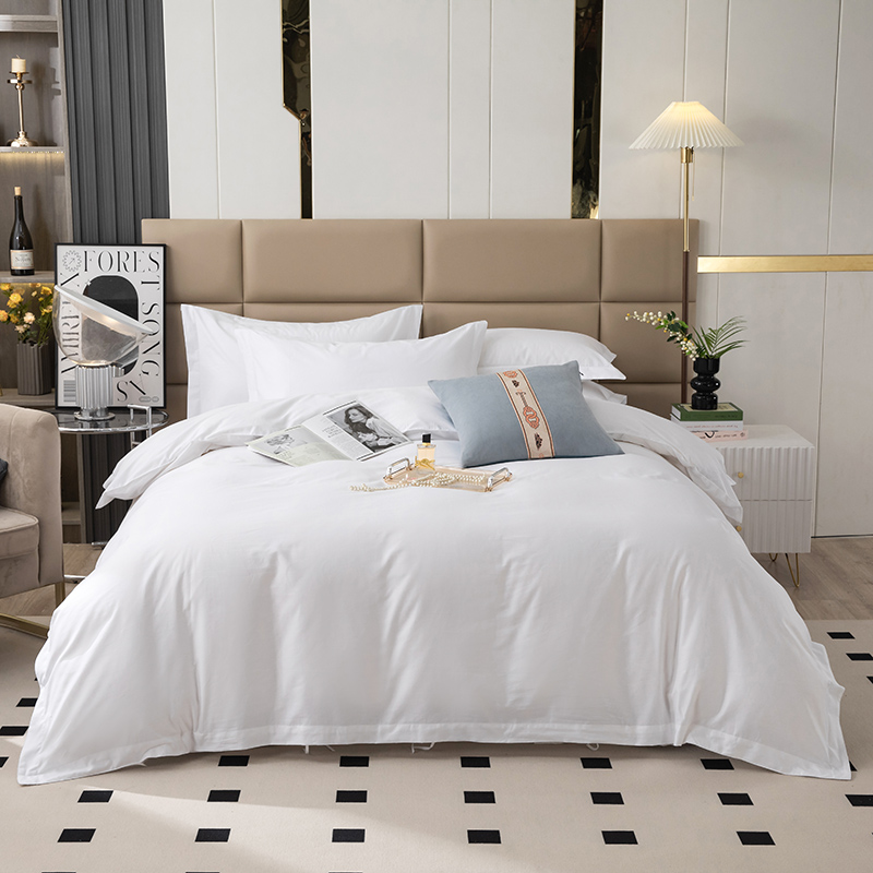 全棉贡缎五星级酒店专用四件套宾馆民宿标间纯白色单W人床单三件