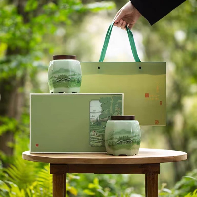 高档新款陶瓷罐茶l叶包装盒空礼盒龙井绿茶通用包装盒子礼盒装空