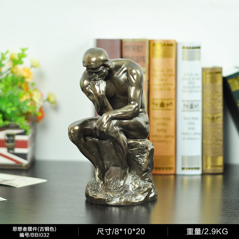 复古古铜色人物沉思者摆件 创意A家居橱窗雕塑艺术品工艺品思考者