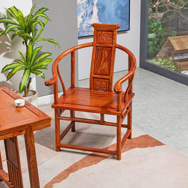 红木家具花梨木卷书椅仿古刺猬紫檀圈椅中式实木靠背椅茶桌主人椅